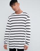 Asos Viscose Jersey Longline Stripe Long Sleeve T-shirt - White