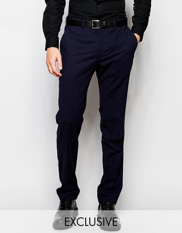 Number Eight Savile Row Exclusive Shadow Check Pants With Stretch In Skinny Fit - Navy