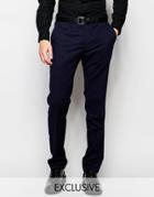 Number Eight Savile Row Exclusive Shadow Check Pants With Stretch In Skinny Fit - Navy