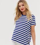 Asos Design Maternity Nursing Navy Stripe T-shirt With Button Sides-multi