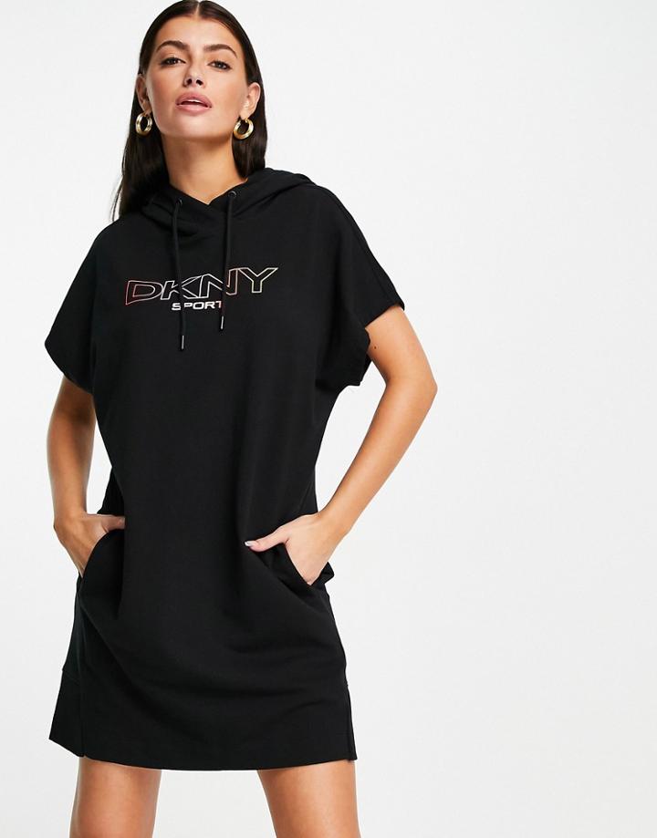 Dkny Sport Hooded Dress With Ombre Logo In Black