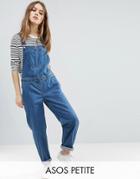 Asos Petite Denim Overall In Mid Wash Blue - Blue