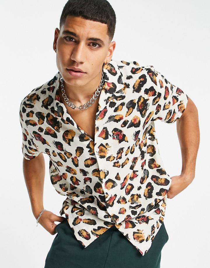 Topman Animal Print Shirt In Stone-multi