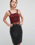 New Look Premium Lace Crop Top Co-ord - Red