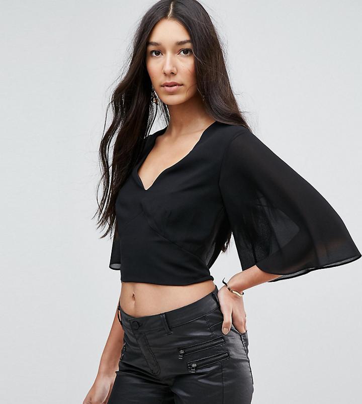Tfnc Tall Plunge Front Top With Tie Back - Black