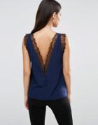 Asos Deep Plunge Lace Insert Camisole Tank - Navy