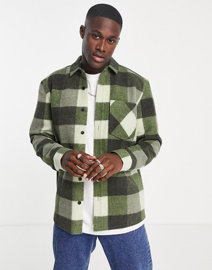 Topman Buffalo Check Shirt In Khaki-green