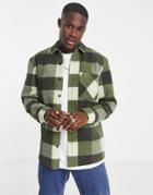 Topman Buffalo Check Shirt In Khaki-green