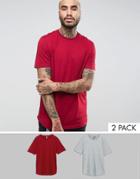 Asos Longline T-shirt With Curved Hem 2 Pack - Multi
