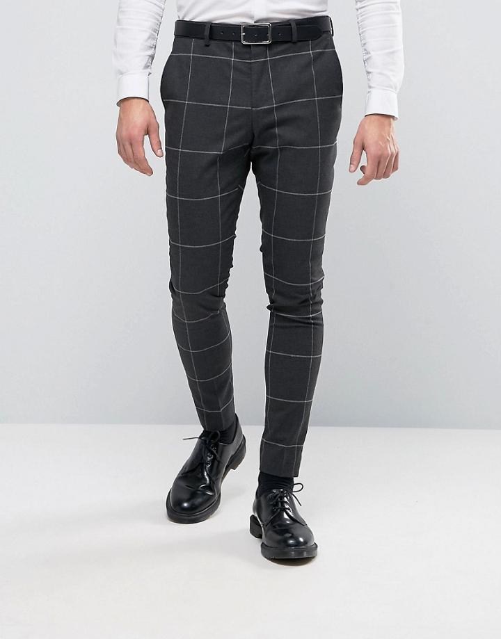Selected Homme Super Skinny Suit Pants In Grid Check - Gray