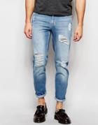 Hoxton Denim Light Blue Heavy Distressing Skinny Jean - Blue