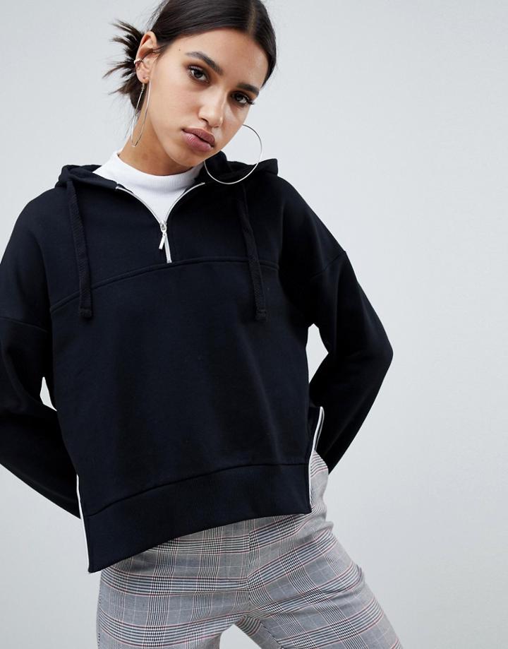 Na-kd Zip Detail Hoodie In Black - Black