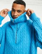 Asos Design Chunky Cable Knit Half Zip Sweater In Bright Blue-blues
