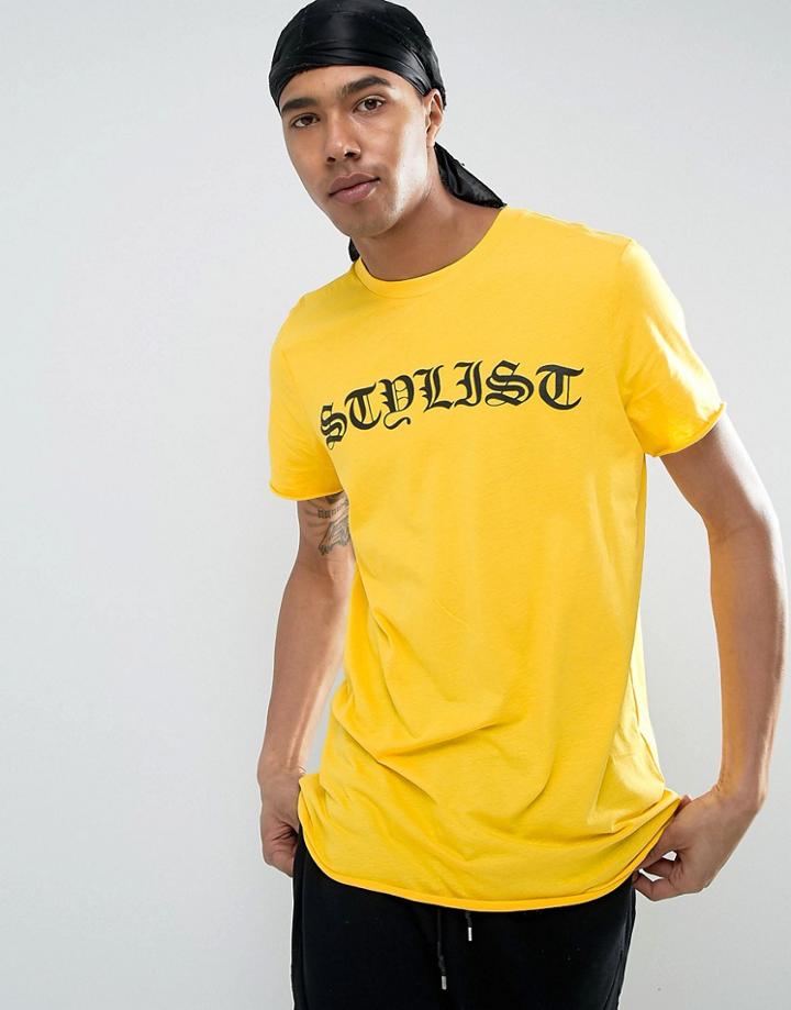 New Look Longline T-shirt With Stylist Print - Yellow