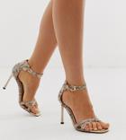 River Island Wide Fit Barely There Heeled Sandals In Snake Print-multi