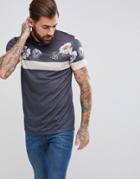 Siksilk Muscle T-shirt In Gray With Floral Panel - Black