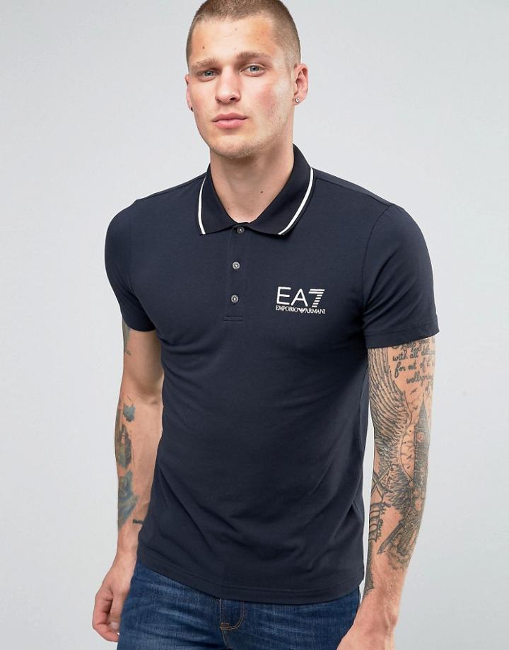 Emporio Armani Ea7 Polo Shirt With Tipping In Navy - Navy