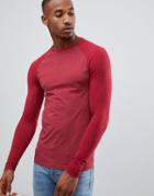 Asos Design Muscle Fit Long Sleeve T-shirt With Contrast Raglan In Red - Red