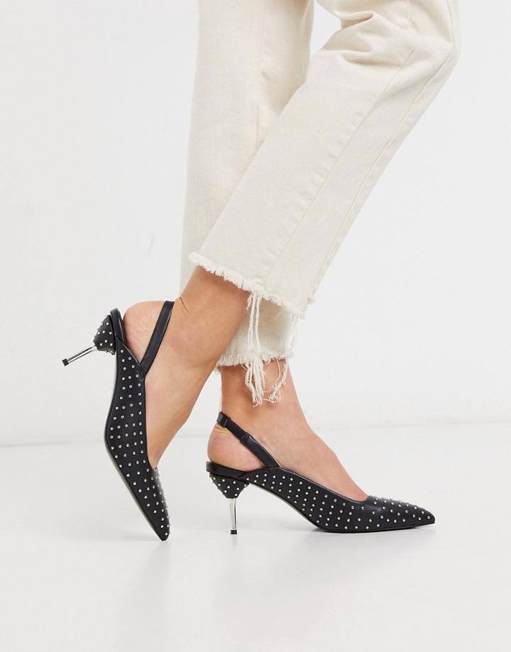 Asos Design Sascha Slingback Studded Kitten Heels In Black