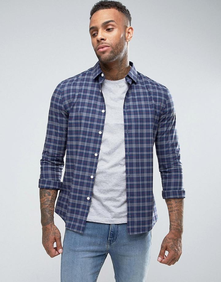 Asos Skinny Check Shirt In Blue - Navy