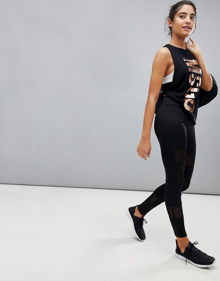 Missguided Mesh Inserts Gym Leggings - Black
