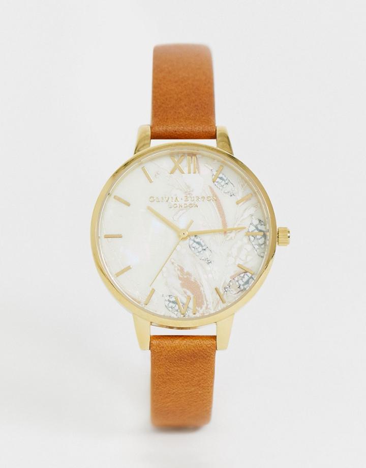Olivia Burton Ob16vm39 Abstract Floral Leather Watch - Tan