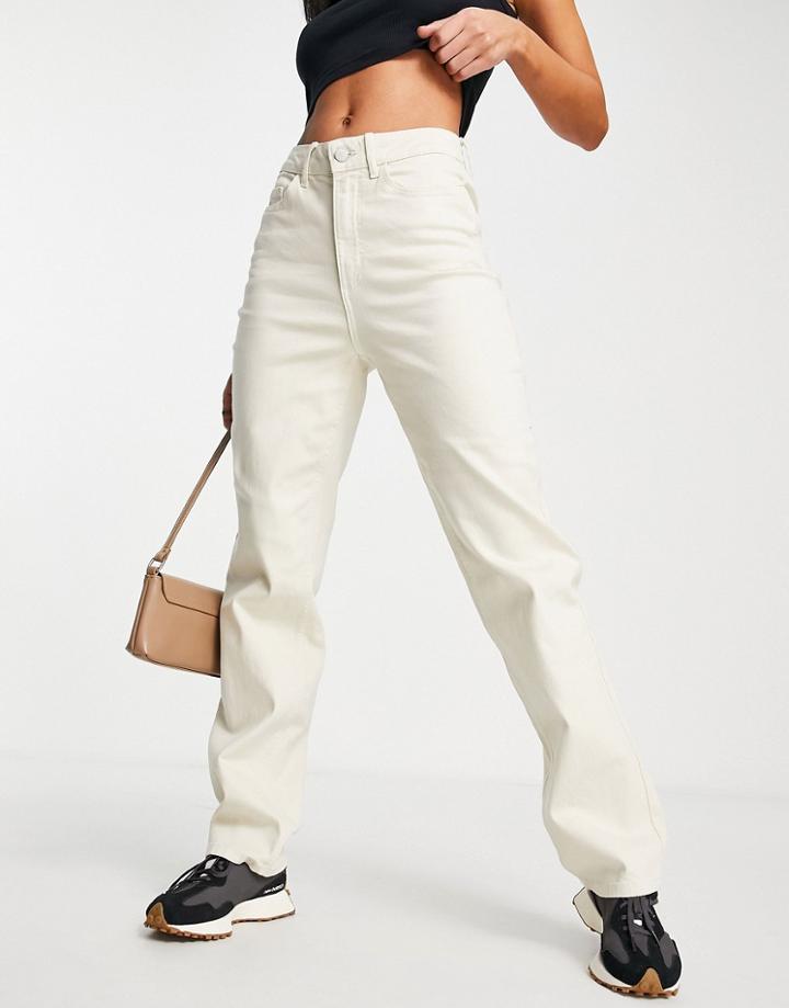 Vila High Waisted Wide Leg Jeans In Cream-white