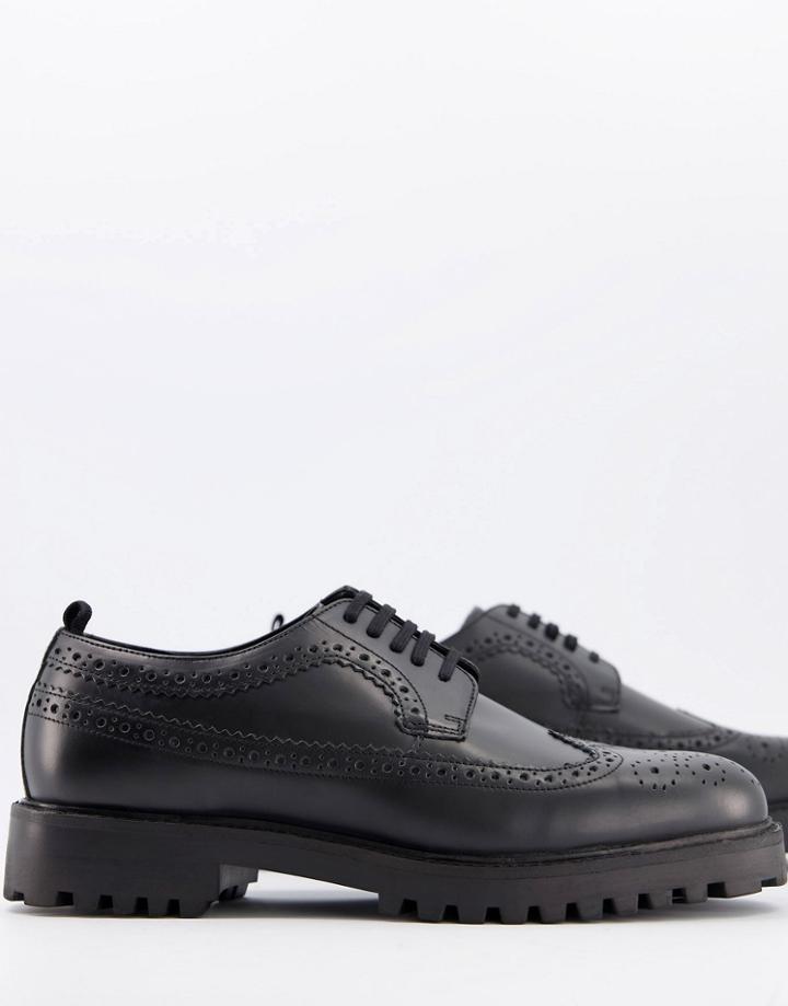 Walk London Sean Brogues In Hi-shine Black
