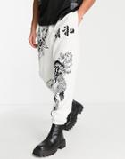 Asos Design Oversized Sweatpants In Light Gray With Multi Placement Tattoo Prints