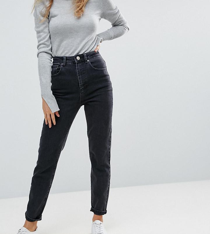 Asos Design Farleigh High Waist Slim Mom Jeans In Washed Black - Black