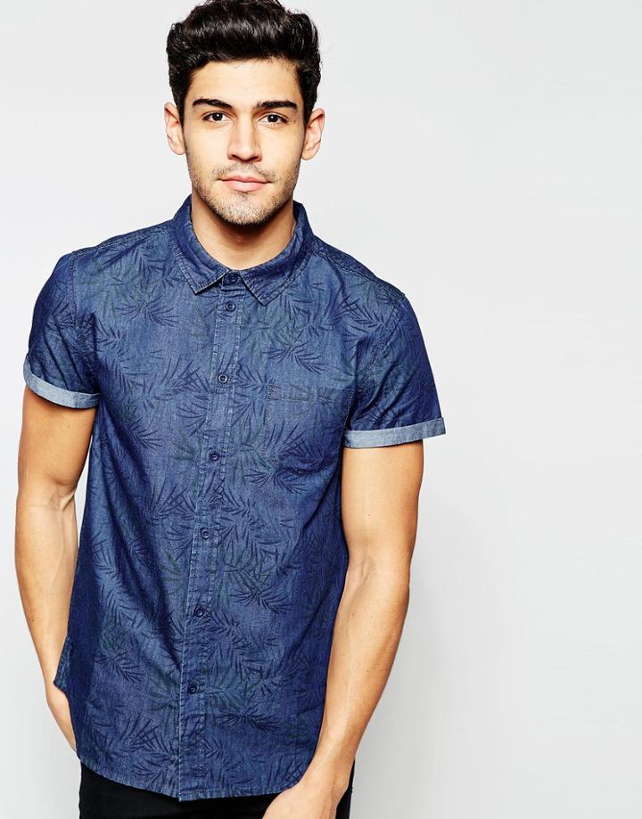 Another Influence Short Sleeve Tonal Fern Shirt - Blue