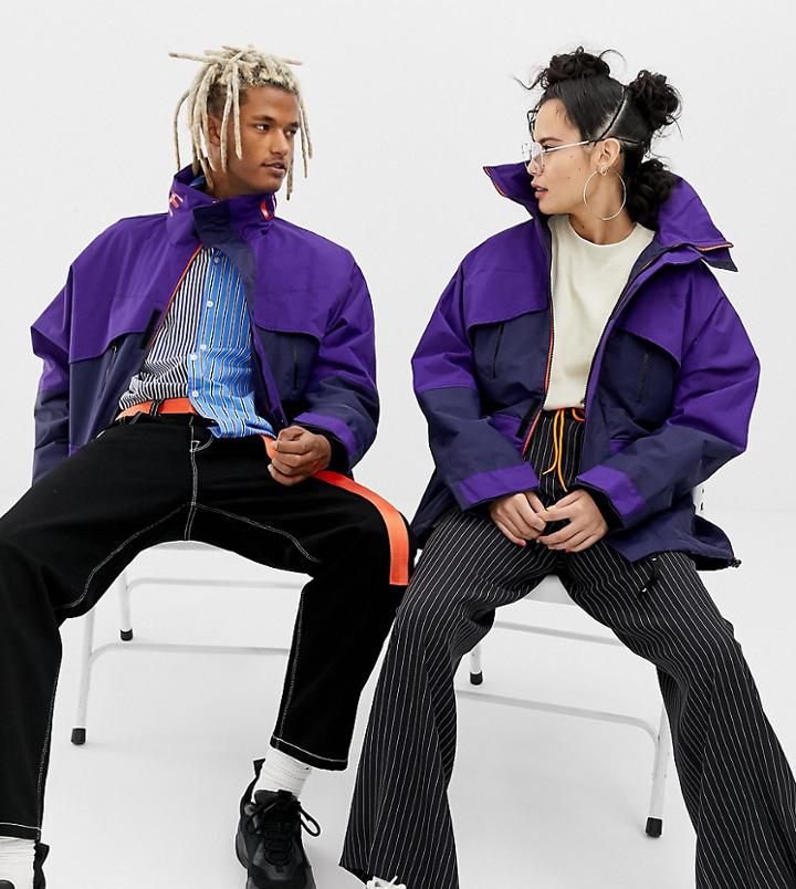 Collusion Unisex Color Block Anorak - Navy
