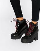 Eeight Lace Up Platform Heeled Ankle Boots - Black