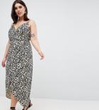 Asos Design Curve Cami Wrap Maxi Dress In Leopard Print - Multi