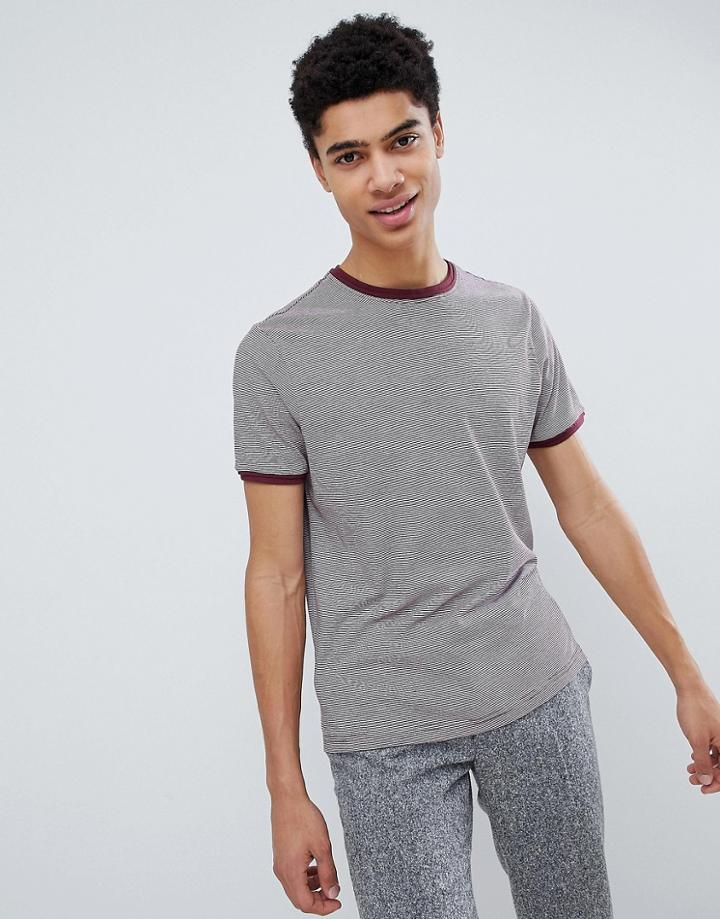 Brave Soul Double Layer Stripe T-shirt - Red