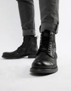 Jack & Jones Leather Boot With Side Zip - Black