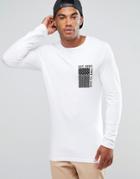 Asos Longline Muscle Long Sleeve T-shirt With Usa Flag Print - White