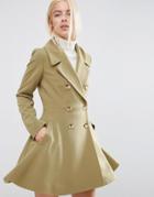 Asos Skater Coat With Oversized Collar - Olive
