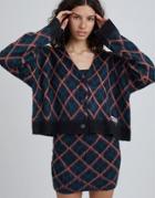 The Ragged Priest Oversized Cardigan In Argyle Knit-black