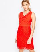 Oasis Cowl Neck Pencil Dress With Lace Skirt - Red