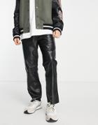 Muubaa Leather Drawstring Pants With Side Stripe In Black