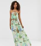 Asos Design Tall Halter Neck Cut Out Maxi Dress With Trim Detail In Tropical Print-multi