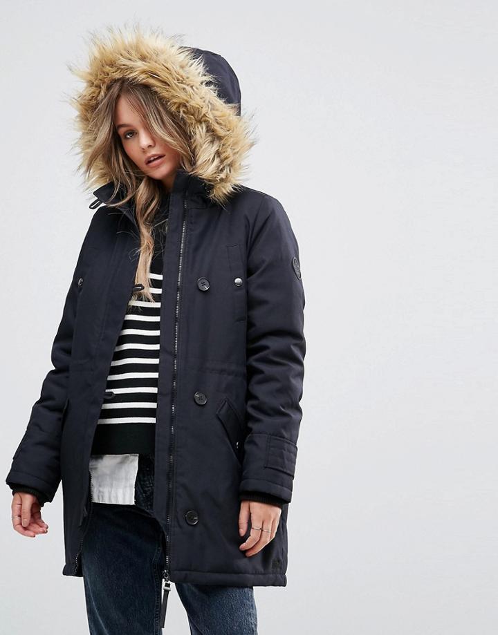 Vero Moda Faux Fur Hooded Parka - Black