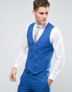Asos Wedding Skinny Suit Vest In Blue Micro Texture - Blue