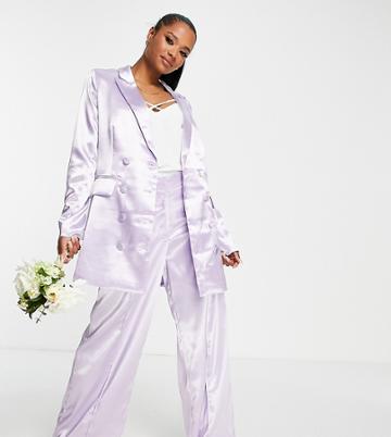 Liquorish Petite Bridesmaid Satin Tailored Double Breast Blazer In Dreamy Blue - Part Of A Set