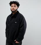 Replika Plus Denim Jacket In Black With Fleece Collar - Black