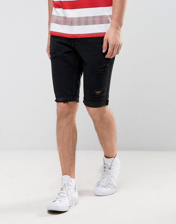 Religion Denim Shorts With Rips - Black