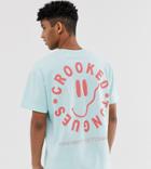 Crooked Tongues Oversized T-shirt With Face Print-blue