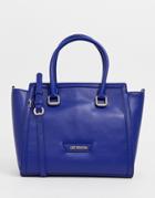 Love Moschino Structured Tote Bag In Blue With Heart Detail - Blue