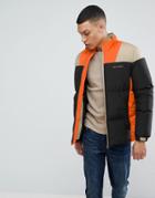 Bellfield Puffer Jacket In Color Block - Black